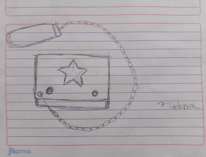 Una madre recuerda que su hijo desaparecido llevaba siempre una cartera con una estrella bordada en el centro, como esta que dibujó; siempre pregunta al forense si han hallado un objeto similar. (Cortesía)