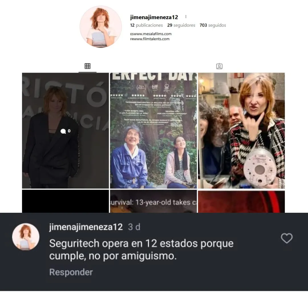 Comentario de la cuenta @jimenajimeneza12 en Instagram