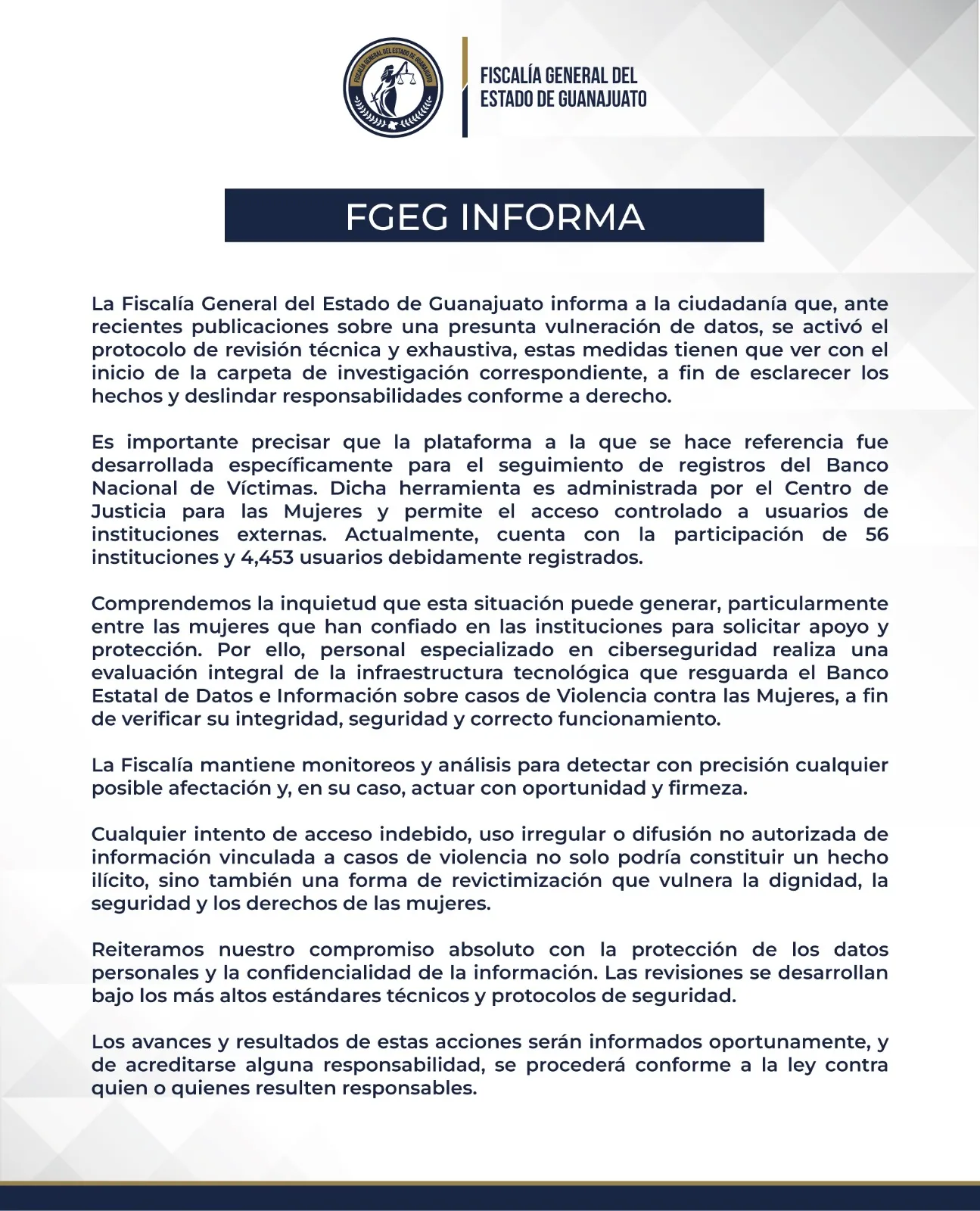 Comunicado de la FGE