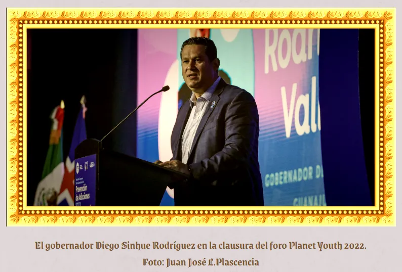 El gobernador Diego Sinhue Rodríguez en la clausura del foro Planet Youth 2022. Foto: Juan José L.Plascencia