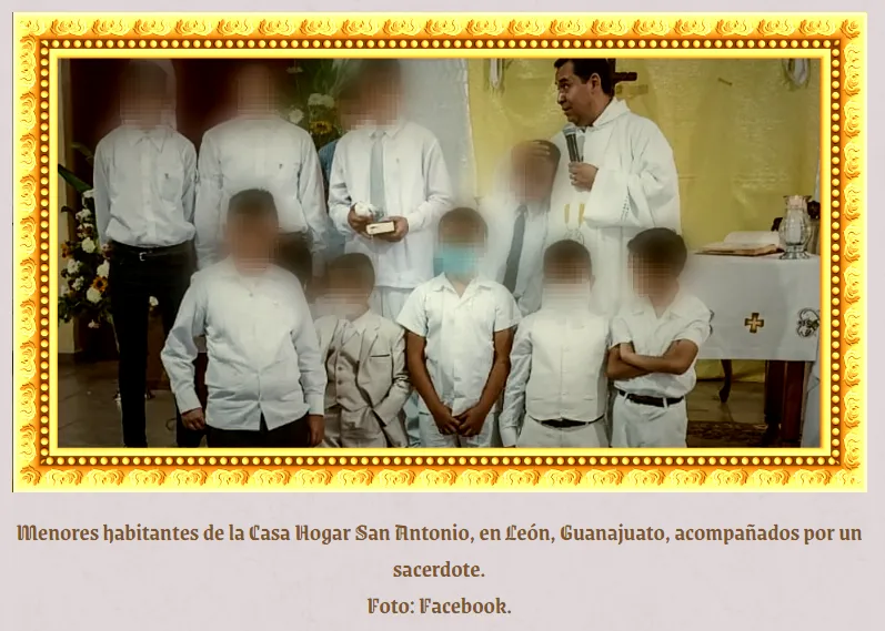 Menores habitantes de la Casa Hogar San Antonio, en León, Guanajuato, acompañados por un sacerdote. Foto: Facebook