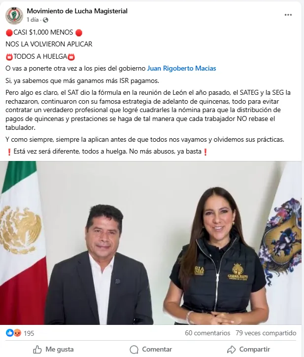 Facebook de "Movimiento de Lucha Magisterial"